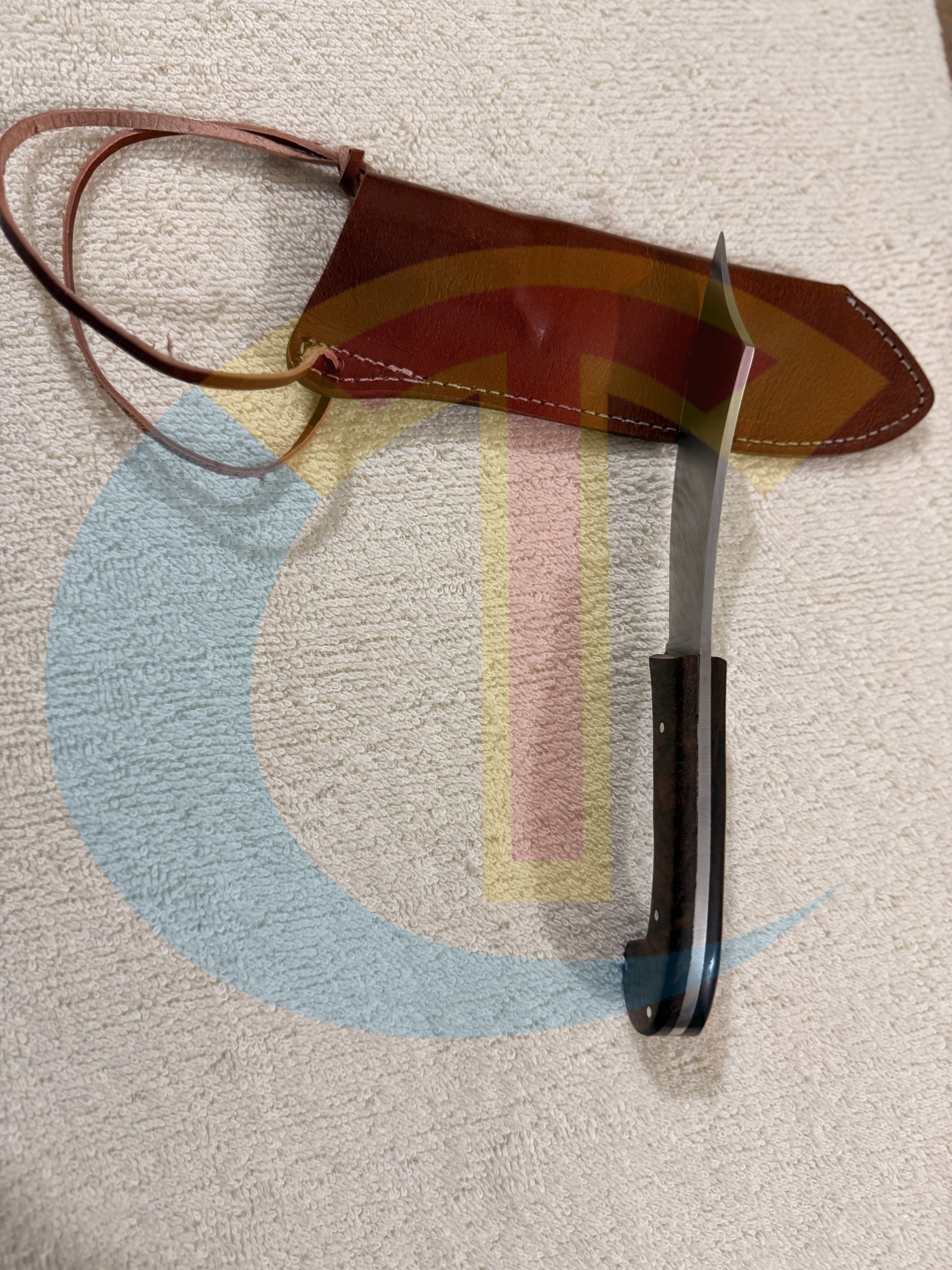 Handcrafted Curved Hunting Knife with Leather Sheath