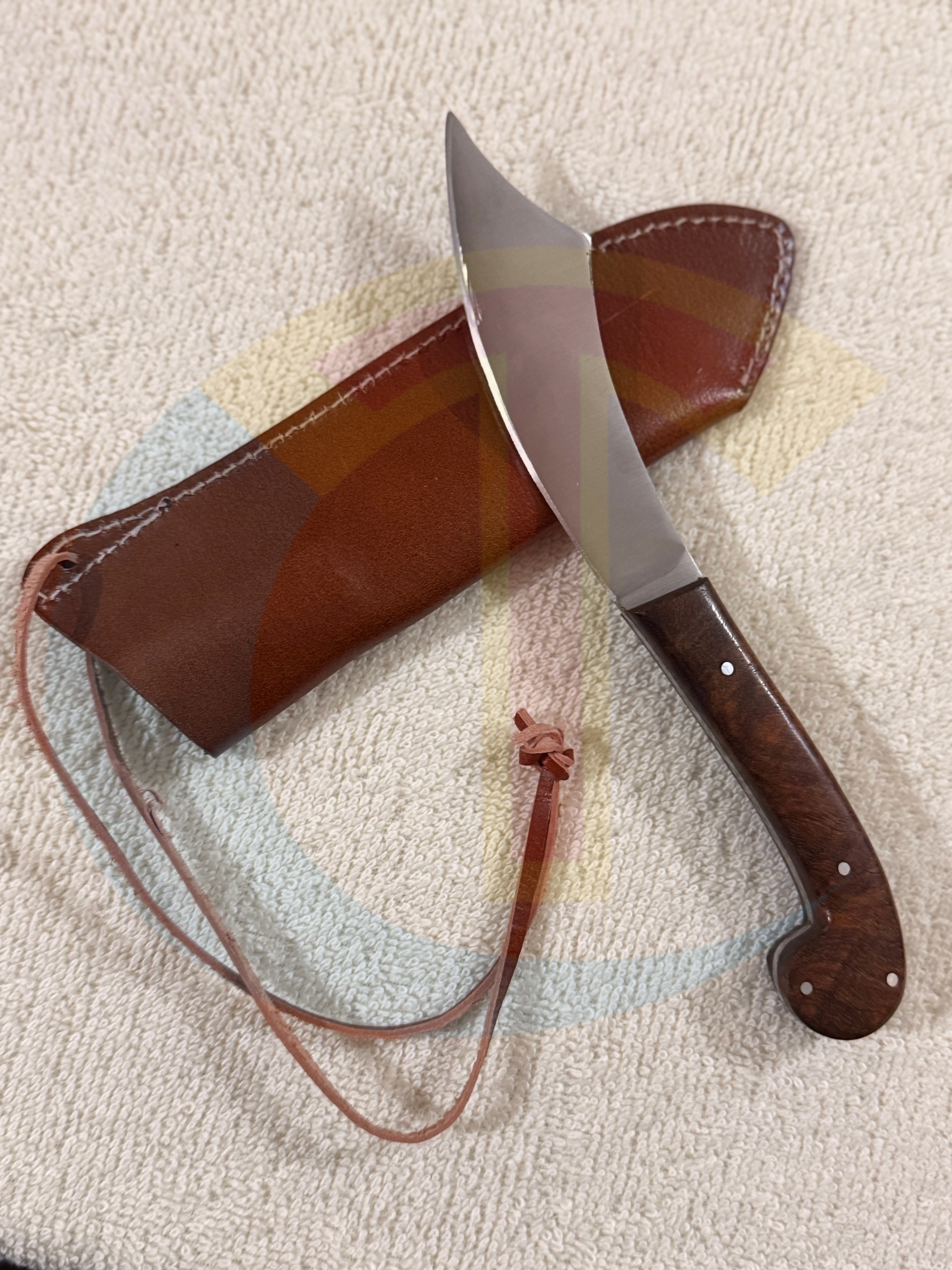 Handcrafted Curved Hunting Knife with Leather Sheath